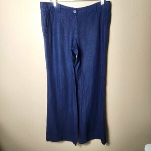 Ann Taylor Loft Marisa 100% Linen Navy Mid Rise Wide Leg Pants-Size 8